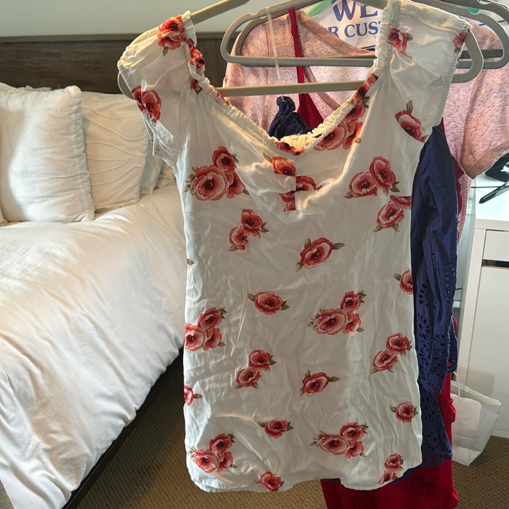white floral mini dress